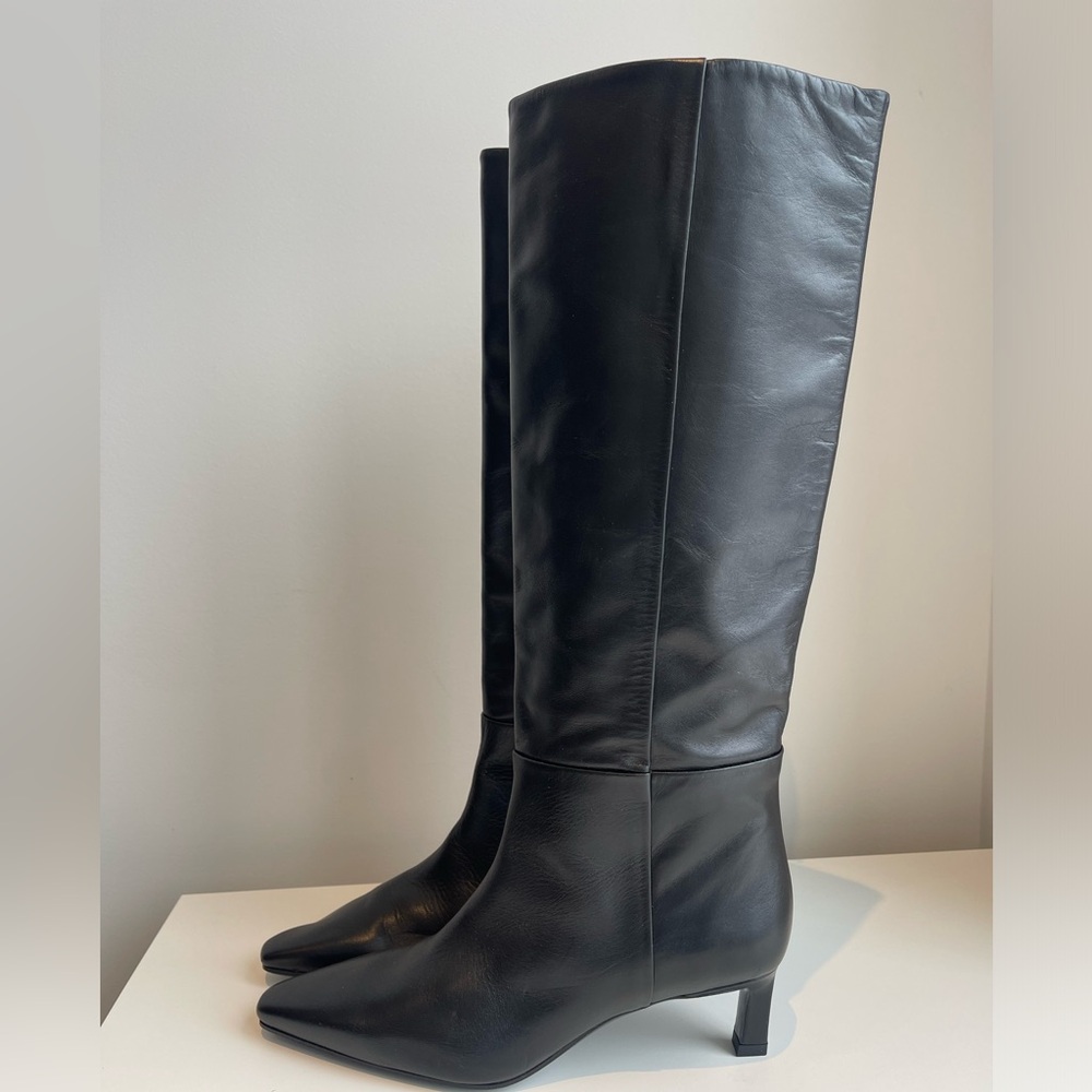 Massimo Dutti Black Leather Heeled Boots